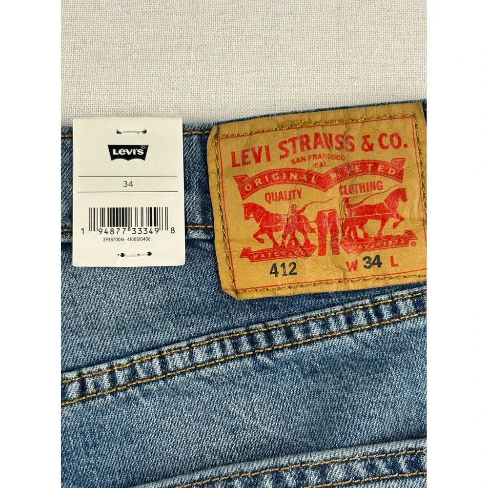 Levis 412 Slim Shorts Mens 34 Blue Denim Flex Stretch Cut Off Raw Hem 39387-0016